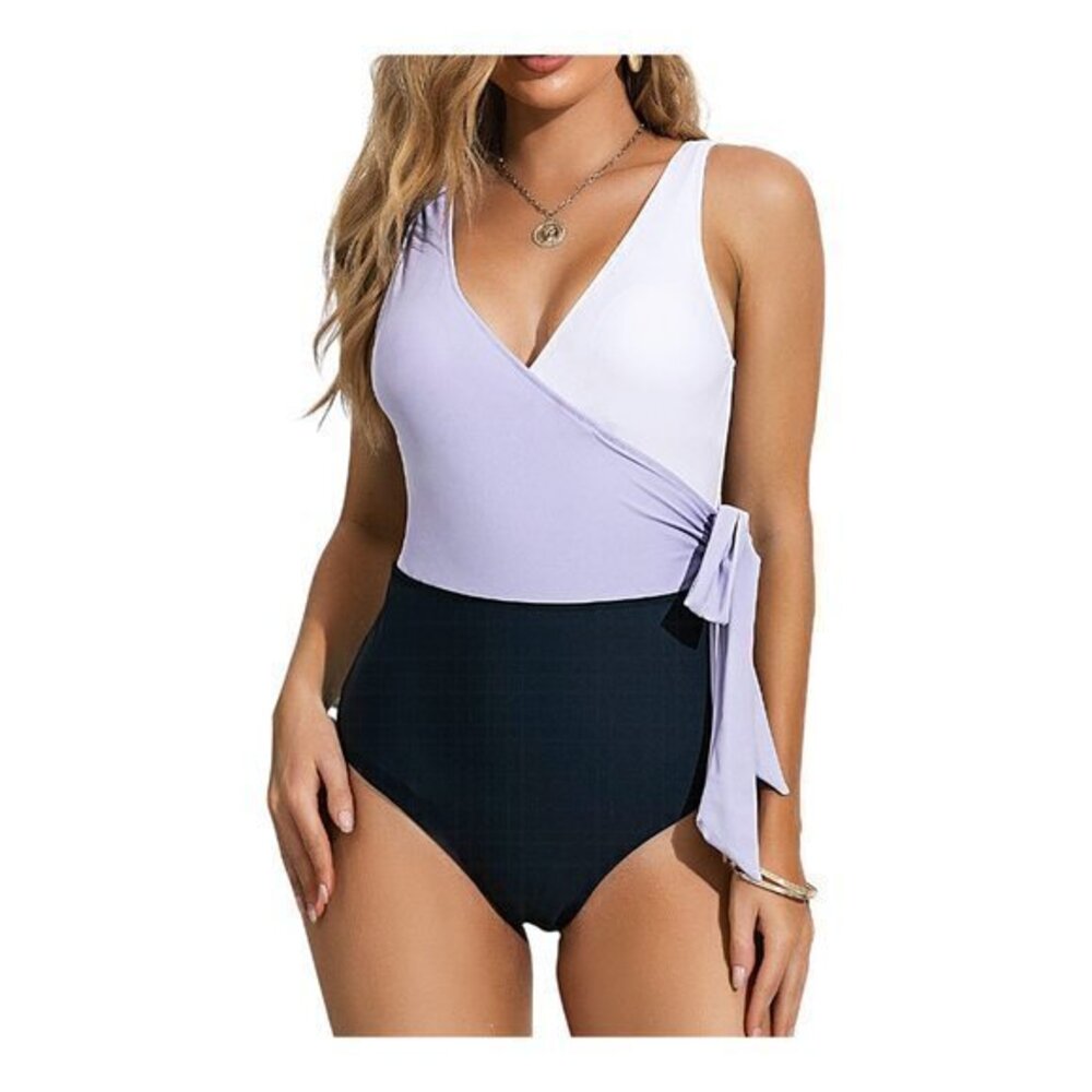 V-Neck Navy White Light Purple Swimsuit Size Small NWT #1964